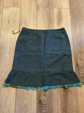 Versailles Women’s Trumpet Skirt Y2K Tweed 14 Blue Green Ruffle Hem Office NWT